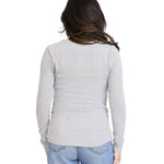 Motherhood Maternity Women's Long Sleeve V-Neck Side Ruched Henley Pregnancy Tee Shirt, Heather Grey, Medium