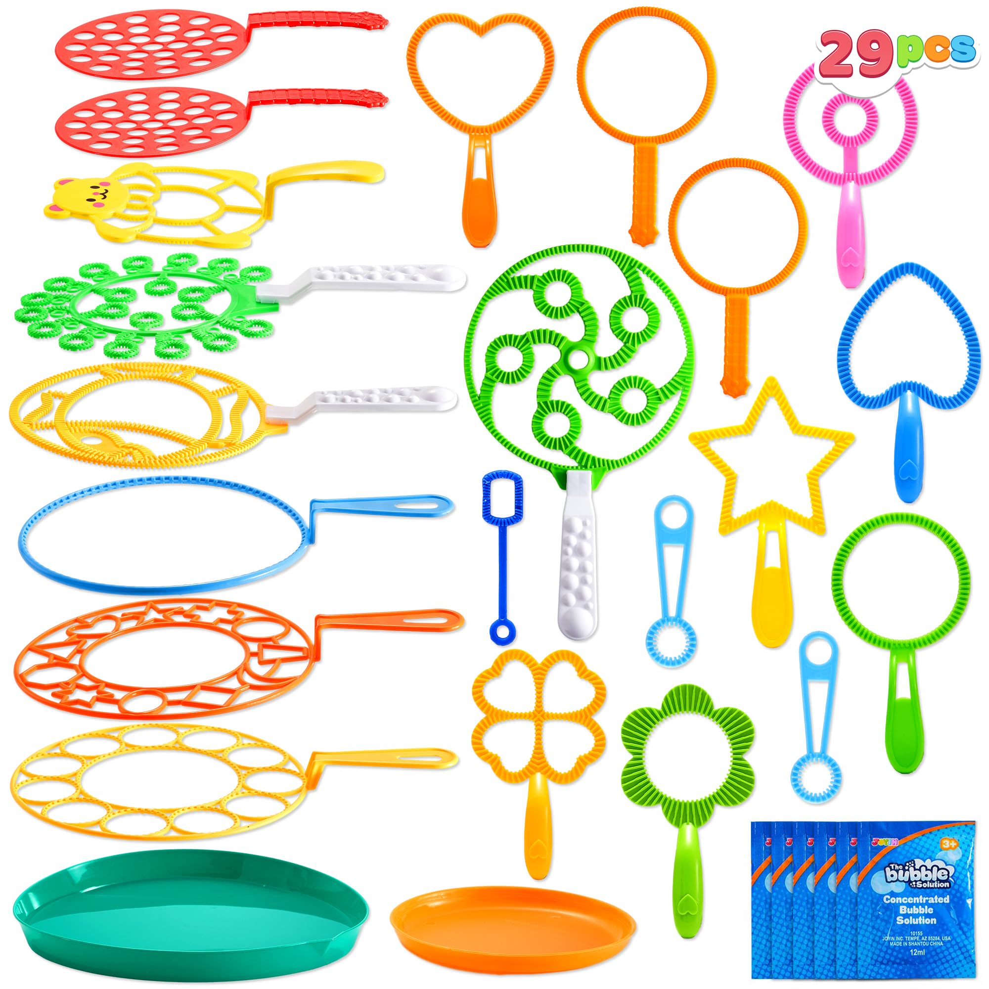 JOYIN Big Bubble Wands Set Bulk for Kids Summer Outdoor Activity Party Favors, 18 Pcs Giant Bubble Maker with Tray, 12" Large, 6 Pcs Solution Suitable for All Age People