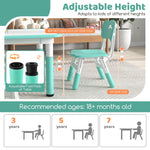 Costzon Kids Table and 4 Chair Set, Height Adjustable Toddler Desk and Chairs with Graffiti Desktop, Non-Slip Legs, Children Art Study Multi-Activity Table Set for Home, Daycare, School (Green)