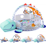 PLAY 4-in-1 Baby Play Mat - Dinosaur Baby Gyms & Playmats Tummy Time Mat Washable, Baby Activity Center with 4 Sensory Toys & 1 Soft Pillow, Develop Motor Skills Gift for Newborn Toddler - Multi