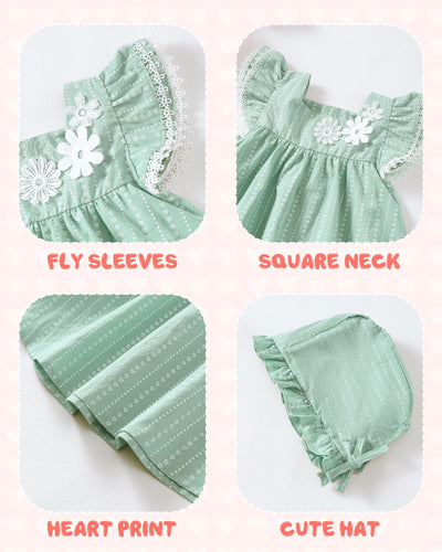 Kucnuzki Baby Girl Clothes 3 6 Month Girl Clothes Summer Baby Green Dress Ruffle Fly Sleeve Square Neck A Line Casual Sundress Infant Dress Cute 2 Piece Outfit