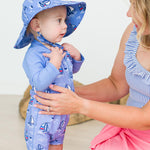 RUGGEDBUTTS Baby/Toddler Boy Swimsuit, One Piece Zipper Rash Guard Sunsuit with UPF 50+ Sun Protection - Crabby Cove, 3-6m