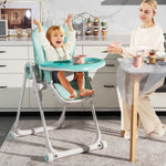 BABY JOY High Chair for Babies & Toddlers, Foldable Highchair with Adjustable Backrest/Footrest/Seat Height, Double Removable Trays, Detachable Seat Cushion, 4 Lockable Wheels (Green)