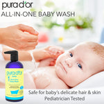 PURA D'OR All-in-One Baby Wash (16 Oz x2 = 32 Oz) USDA Biobased, Zero Sulfates, No Artificial Scents, Tear-Less, Hypoallergenic, Gentle, Calming 2-in-1 Baby Bath Wash & Shampoo