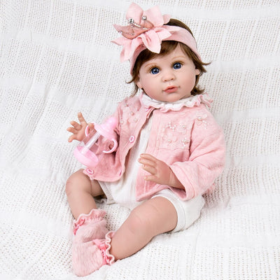Aori Realistic Reborn Baby Dolls - 22 Inch Lifelike Baby Girl with Feeding Bottle & Pacifier, Weighted Cloth Body for True-to-Life Feel, Gift for Kids Ages 3+