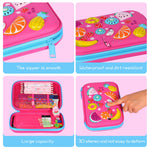 homicozy Pencil Case for Girls,Cute Fruit Stationary Set for Kids,3D EVA School Large Capacity Pencil Pen Box with Compartment,School Supplies for Girls,Back to School Gifts for Kids,Rose Red