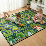 HBUFBUQ Kids Car Rug Play Mat 2.5x4 Feet City Life Road Traffic Carpet for Bedroom Playroom Non Slip Backing Washable Floor Mat for Boys Girls Educational Map with Zoo Ferris Wheel