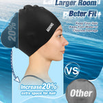 Aegend Swim Caps for Long Hair, Durable Silicone Swimming Caps for Women Men Adults Youths, Easy to Put On and Off, Waterproof Swim Hats Bathing Caps to Keep Hair Dry, 1 Pack, Black