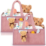 Teenyyou 2 Pcs Large Baby Diaper Caddy Organizers Christmas Gift Bags Nursery Diaper Storage Bin with Handle Doll Ornament for Holiday Favor Changing Table Car New Mom(Pink)