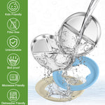 BUSOHA 2 Pack Stainless Steel Kids Plate with Suction - 9” Divided Toddler Baby Plates with Silicone Sleeves Non-Slip 2-in-1 Anti Breakage Metal Toddler Bowls Microwave Dishwasher Safe
