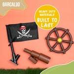 Barcaloo Playground Accessories for Kids Outdoor Playset with Pirate Ship Playhouse Wheel, Telescope & Flag Play Set, Attachments for Backyard Treehouse, Jungle Gym and Swing Set