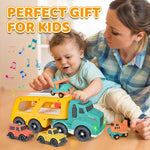 ISMETACU Car Carrier Toy Truck Light&Sound, Truck & Car Toys for Toddlers 1-3,2-4,3-5 Years Old Boys Girls,Christmas Birthday Gifts for 1-7 Year Kids.Wheat Straw Made Recycled Plastic, BPA Free