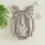 Karuedoo Newborn Infant Baby Girl Clothes Gingham Ruffle Sleeve Bubble Romper Plaid Bodysuit One Piece Summer Outfit (A-Khaki, 3-6 Months)