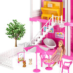 TEMI Villa Toy for 3 4 5 6 Year Old Girls - 4 Storeys 10 Rooms Villa Playset with 2 Doll Toy Figures, Accessories and Furniture, Toddler Home Pretend Kits Gifts for Kids Ages 3 Toys