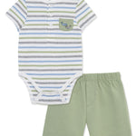Little Me Clothes for Baby Boys' Whales Short Set, Reseda Green, 3 Months