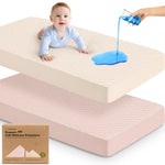 2-Pack Waterproof Crib Mattress Protector Cover Fitted - Quiet Baby Crib Mattress Pad Sheets, 52" x 28" Soft Quilted Cotton Baby Sheet, Machine Washable, Easy Fit, Durable (Cameo/Mavy)