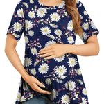 Xpenyo Women Tiered Maternity Top Fashion Short Sleeve Casual Pregnancy Blouse Shirts Navy Blue Daisy S