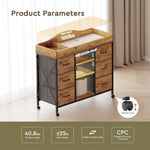 Yetom Changing Table, 6-Drawer Baby Dresser with Changing Table top,Waterproof Diaper Changing Station & Pad, 2 Height-Adjustable Open Storage Shelves, Mobile Nursery Organizer, Rustic Brown