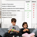 Lunix LX15 14pcs Modular Kids Play Couch, Design-Patent Child Sectional Sofa, Fort-Play Bedroom & Playroom Furniture for Toddlers, Convertible Foam, Washable Covers, OEKO-TEX & CertiPUR-US, Stone Gray