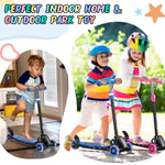 Kick Scooter for Kids 3-7 Age - Three Wheel Light Up Scooters, Lean to Steer,Foldable,Stable Dual Rear Wheels, Adjustable Height, for 3-5,5-7 Year Old Girls Boys Up to 120 Lbs