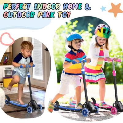 Kick Scooter for Kids 3-7 Age - Three Wheel Light Up Scooters, Lean to Steer,Foldable,Stable Dual Rear Wheels, Adjustable Height, for 3-5,5-7 Year Old Girls Boys Up to 120 Lbs