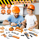 Kids Tool Set 46 PCS, Christmas Birthday Gifts for Kids Ages 3,4,5,6,7,8, Toddler Tool Set with Portable Tool Box & Electronic Toy Drill, Construction Toys Tools for Toddlers, Tool Kits for Boys Girls