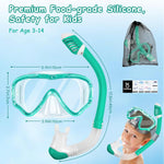 Vvinca Snorkeling Gear for Kids Dry Top Kids Snorkel Set for Boys Girls Junior Youth Children Age 4-14 Swim Goggles with Nose Cover Anti-Fog Panoramic View Adjustable Elastic Diving Mask and Snorkel