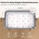 Baby Bedside Bassinet Sheets Fitted Girl, 33”x20” Compatible with Baby Delight Dream On Me & Most Rectangle Bedside Sleeper Bassinet Mattresses, Super Soft Microfiber Pink Rainbow