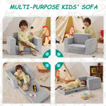 Zorvoxz Kids Couch, 2-in-1 Toddler Chair Comfy 1-3 Years Old, Convertible Kids Chair, Toddler Couch Sofa, Kid Sofa to Lounge Bed for Boys and Girls Gifts, Kids Recliner, Grey