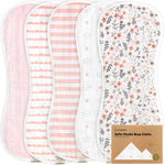 5-Pack Muslin Burp Cloths Baby Boy, Girl - Very Absorbent Baby Burp Cloth Rags, 8-Layers Viscose Derived from Bamboo Cotton Muslin Towel, Super Soft Spit Up Rags, No Shrink Washcloths (Sweet Charm)