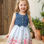 Toddler Girl Clothes 2t 3t Cute Girl Clothes Blue Striped Floral Summer Birthday Dress Sleeveless Ruffle Denim Bow Dress Spring Party Jean Dresses