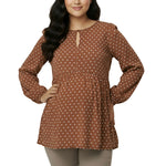 Motherhood Maternity Women’s Long Sleeve Empire Waist Keyhole Woven Pregnancy Blouse, Mocha/Vanilla Dot, Medium