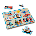 Melissa & Doug Vehicles Sound Puzzle - Wooden Peg Puzzle With Light-Activated Sound Effects (8 pcs) Puzzles for Toddlers, Wooden Puzzles For Kids Ages 2+
