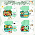 Aimsnk Magical Dinosaur Kids Lunch Box Set -12oz Insulated Food Jar, Leakproof Lunch Food Containers Cutlery, Leak-Proof Sauce Cup & Spoon, Gradient Green+Jar Green