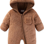 Newborn Baby Bear Outfit With Fold-Over Mittens and Footies Girls Boys Winter Fleece Clothes Hooded Romper Snowsuit