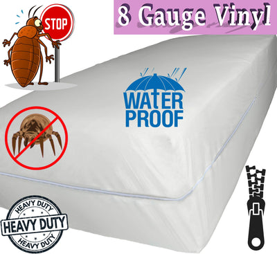 Superior Extra Heavy 8 Gauge Vinyl Mattress Protector Zippered Encasement Cover 100% Waterproof Twin White