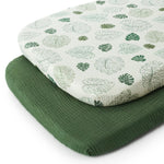 Blissful Diary Muslin Crib Sheets for Girl Boy, Boho Neutral Soft Cotton Baby Sheet for 52''x28'' Standard Crib Mattress, 2 Pack(Monstera&Dark Green)