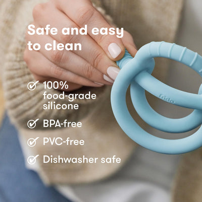 Frida Baby Get-A-Grip BabyTeether for Teething Relief | 100% Food-Grade Silicone Teething Toys for Baby 0-6, 12, 18 Months Infant, BPA-Free, PVC-Free | Blue
