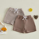 2 Pack Toddler Baby Boy Shorts Summer Waffle Knit Infant Baby Plain Shorts Casual Elastic Waist Joggers Bottom (Brown, 0-6 Months)