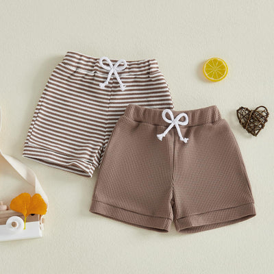 2 Pack Toddler Baby Boy Shorts Summer Waffle Knit Infant Baby Plain Shorts Casual Elastic Waist Joggers Bottom (Brown, 0-6 Months)