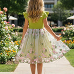 PATPAT Girl's Tulle Dress Tutu Party Birthday Poster Formal Fancy Flower Princess Dresses Green 6-7 Years