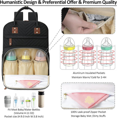 Diaper Bag Backpack for Women Large Capacity with Insulated Pockets Multifunctional Diaper Bags For Baby Girl Boy Waterproof Baby Bags For Mama Maternity Travel Bag Black