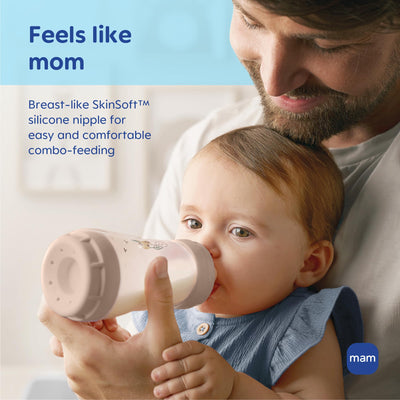 MAM 9oz Easy Start Anti-Colic Wide Neck Baby Bottle, Medium Flow Breastfeeding-Like Nipple, Reduces Colic Gas & Reflux, Easy to Clean, BPA Free, 2+ Months, Bonus Fast Flow Nipple, 4 Pack