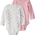 little planet by carter's Baby 2-pack Long Sleeve Bodysuits made with Organic Cotton, Icon Print, Pink, 6M