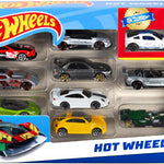 Hot Wheels Toy Cars & Trucks 10-Pack, Set of 10 1:64 Scale Vehicles, Includes Race Cars, Semi, Rescue or Construction Trucks (Styles May Vary)