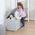 Melissa & Doug Toy Chest, Wooden Toy Storage Box with Safety-Hinged Lid, Kids Toys Storage Organizer for Playroom, Bedroom, & Montessori Classroom Furniture for Boys & Girls Ages 3+, Gray