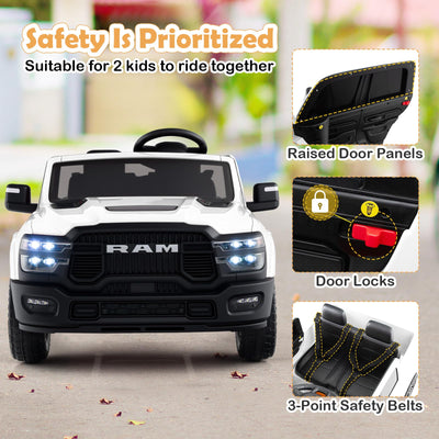 Costzon 2 Seater 24V Ride on Toy for Big Kids, Licensed 2025 Ram Rebel Electric Vehicles, Ride on Car Pickup Truck w/Remote, Storage, 2 x 100W Motors, Lights, Music & 4-Wheel Suspension (Pure White)