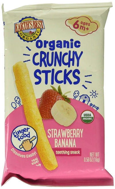 Earth's Best Organic Crunchy Sticks Strawberry Banana teething snack package