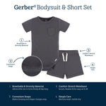 Gerber Baby Bodysuit and Shorts Set, Dark Grey, 6-9 Months