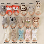 Personalized Crochet Baby Rattle, Wooden Animal Crochet Rattle, Wooden Rattle Ring with Engraved Baby Name, Baby Shower Gifts, Newborn Gifts